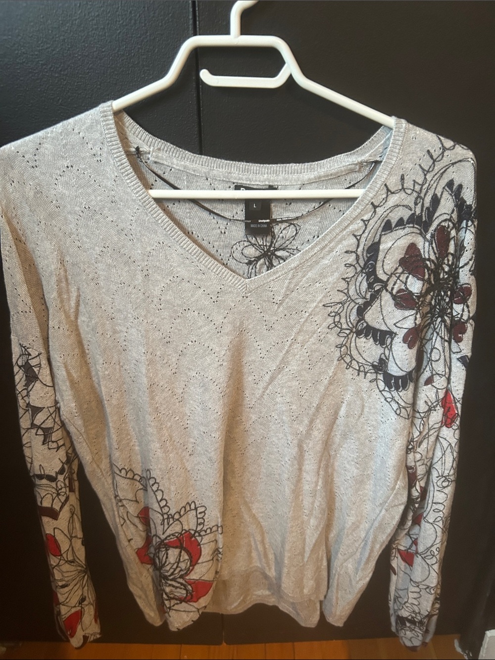 Desigual size large.Light Gray V-Neck Women's Top.